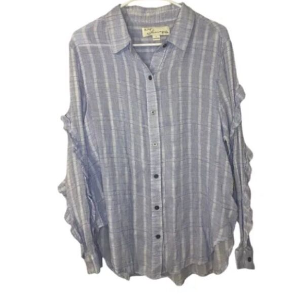 vintage havana Anthropologie NWT light weight button down ruffle sleeves - Picture 1 of 7